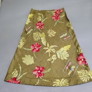 Uniform Petite John Paul Richard 100% Pure Linen Long Tropical Print Skirt 12P